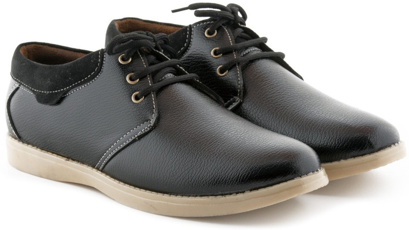 Boysons opera56 black leather Casuals For Men(Black)