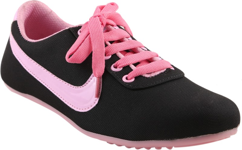 Justfab Canvas Shoes For Women(Black, Pink)