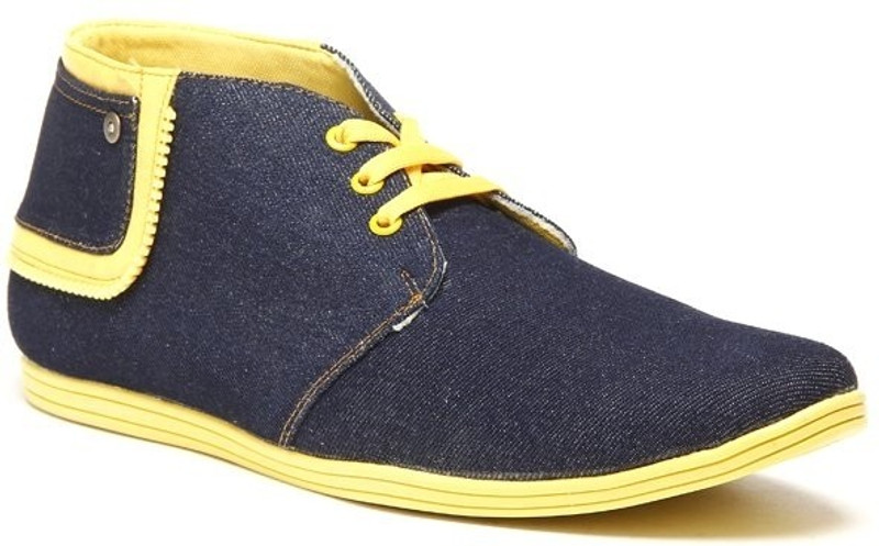 Zapatoz Denim Yellow Zipper Ankle Length Sneakers For Men(Red, Blue, Yellow)