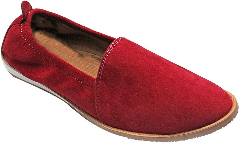 Port Gothic Red Velvet Strechd Loafers For Men(Red)