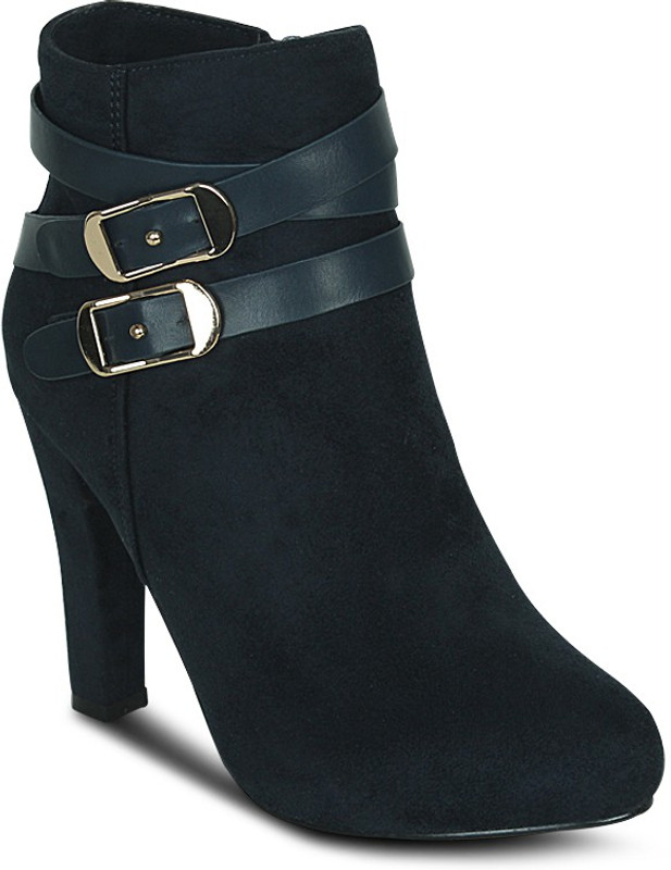 Get Glamr Buckled Block Boots For Women(Blue)