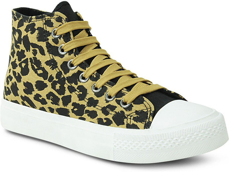 Get Glamr Leapord Lace Ups Sneakers For Women(Brown)