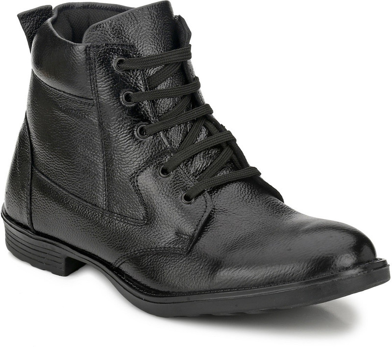 Mactree Genuine Leather Boots For Men(Black)
