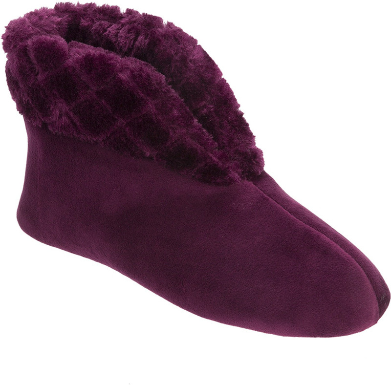 Dearfoams Dearfoams Velour Bootie Slipper with Quilted Pile Cuff Purple Boots For Women(Purple)