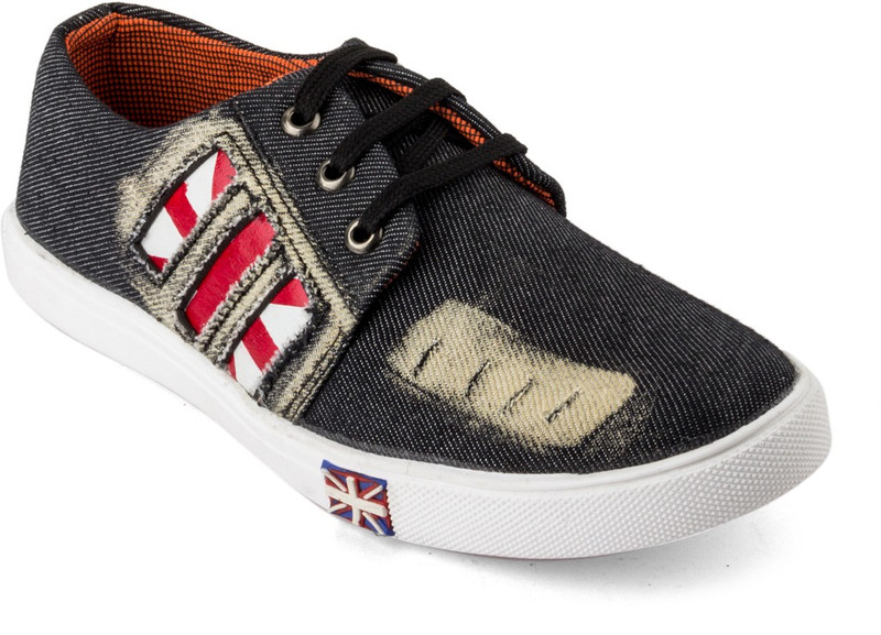 Tashi Cut Denim Black Sneakers For Men(Multicolor)