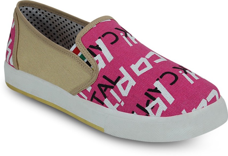 Get Glamr Graffiti Tama Slip On Sneakers For Women(Brown, Pink)