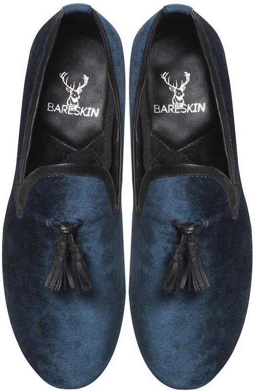 Bare Skin Tassel Velvet Slip On Shoes For Men(Blue)