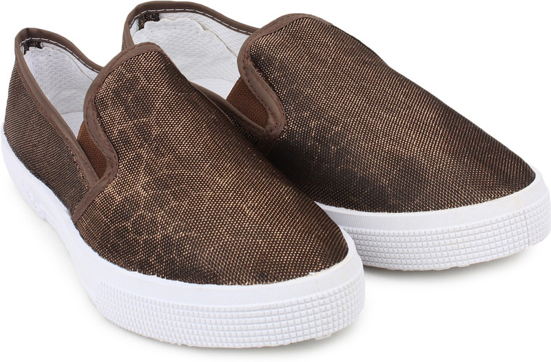 Shoetopia Slip On Sneakers For Women(Brown)