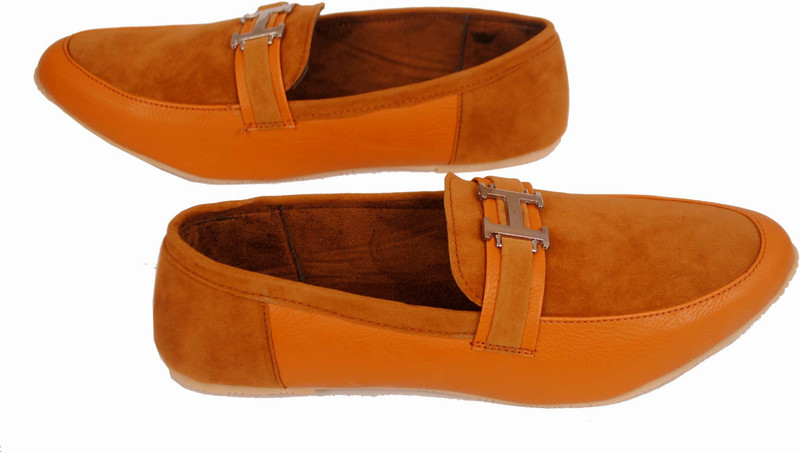 Fashion Casual H Buckle Tan Loafers For Men(Tan)