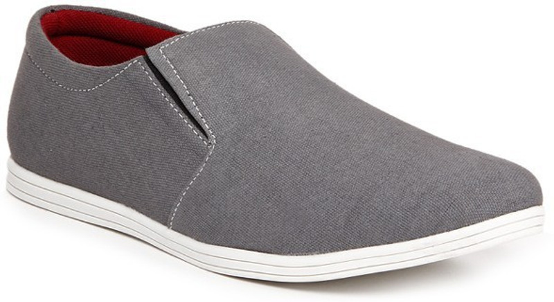 Zapatoz Grey Canvas Loafers For Men(Grey)