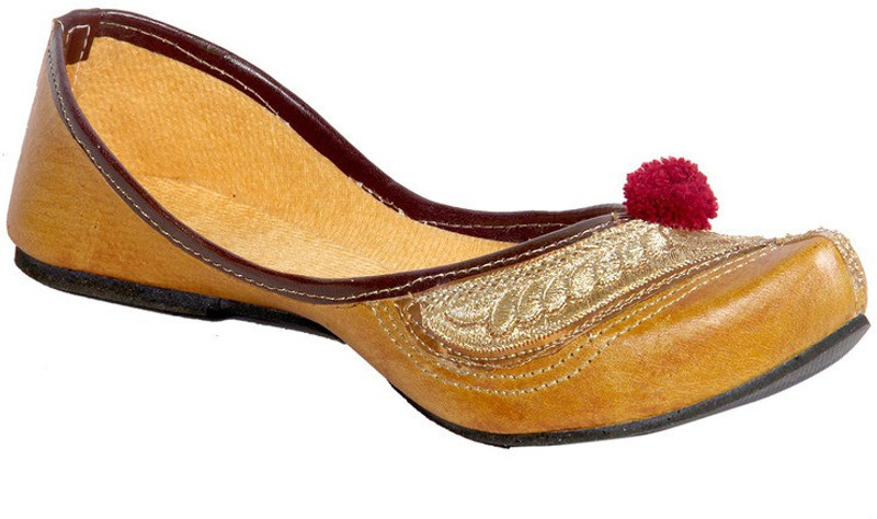 Panahi Synthetic Leather Half Embrodiered Ethnic Shoes For Women(Yellow)