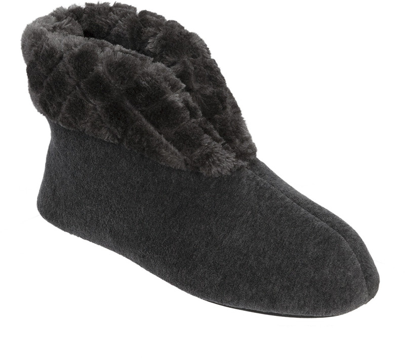 Dearfoams Dearfoams Velour Bootie Slipper with Quilted Pile Cuff Grey Boots For Women(Grey)