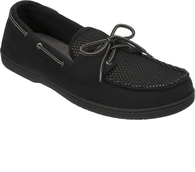 Dearfoams Microfiber Suede (Black) Boater Moc with Mesh Tab Small Casuals For Men(Black)