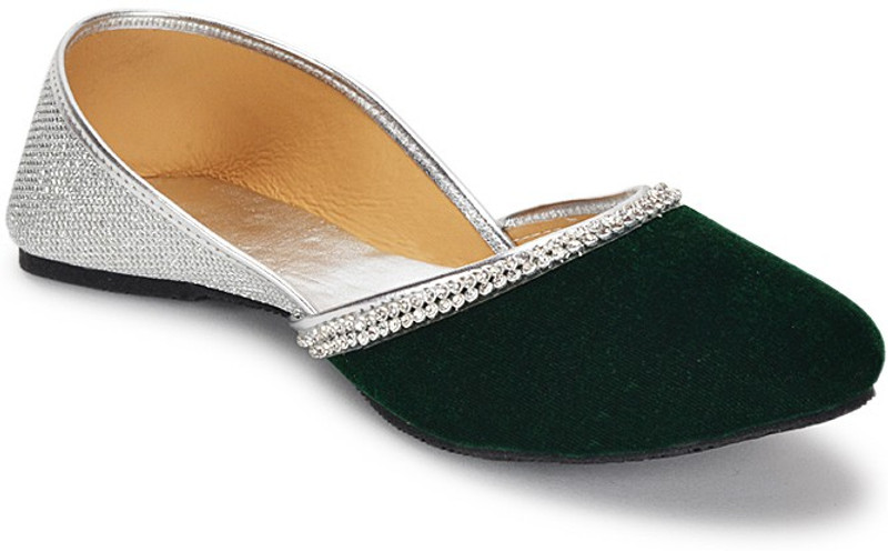 Paduki Ethnic Jutis For Women(Silver, Green)
