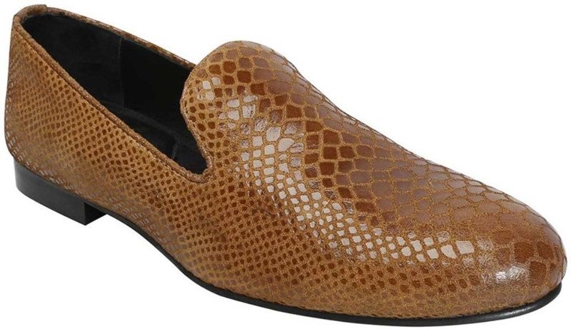 Bare Skin Snake Print Leather Shoe Slip On Shoes For Men(Brown)