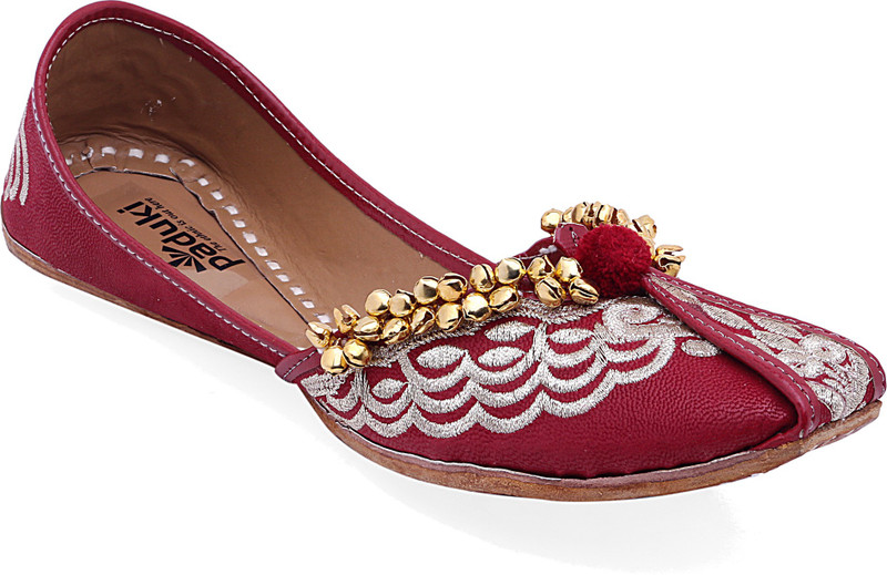 Paduki Ethnic Footwear Bellies For Women(Silver, Red)