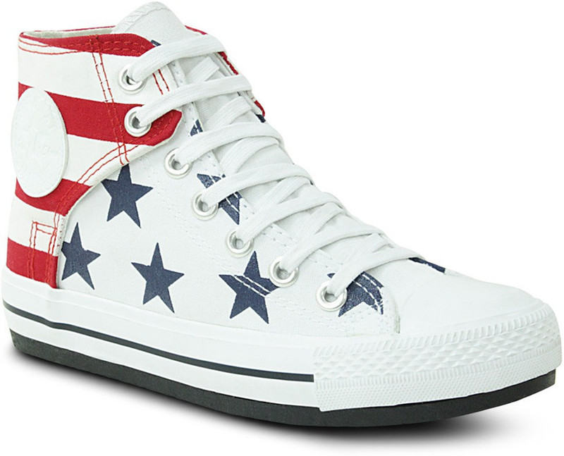 Get Glamr Star Lace Ups Sneakers For Women(White)