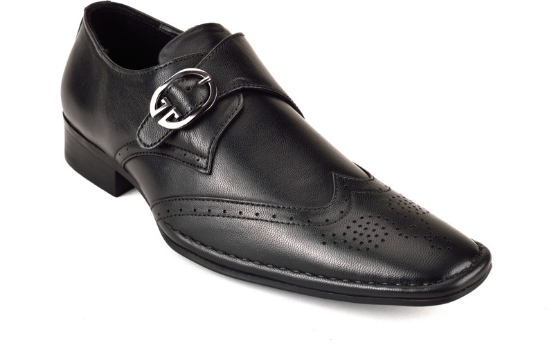 Chamois Formal Monk Strap Shoes For Men(Black)