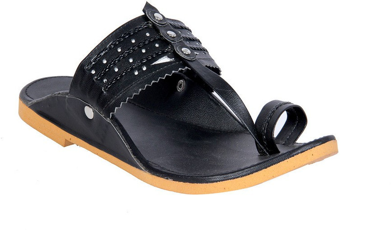 Panahi Black Daily Use Synthetic Slip On Kolhapuris Kolhapuris For Men(Black)