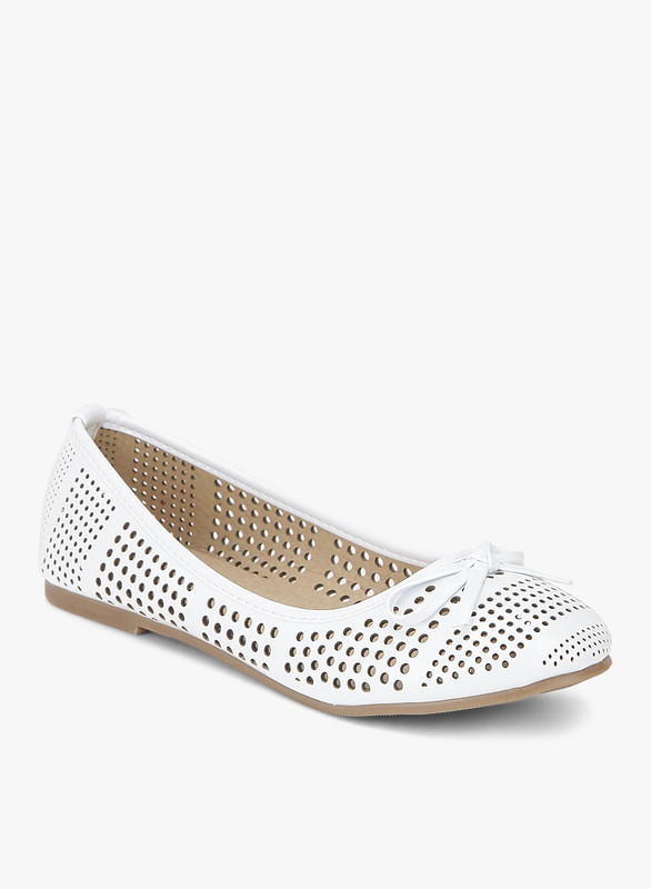 Addons Polka perforated round toe ballerina Bellies For Women(White)