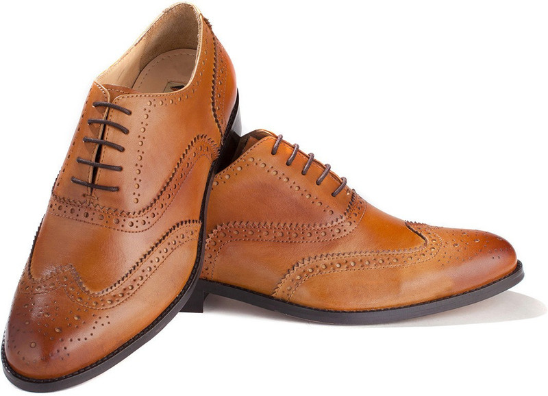 Walker Styleways Classic Tan Leather Brogue Lace Up Shoes For Men(Tan)