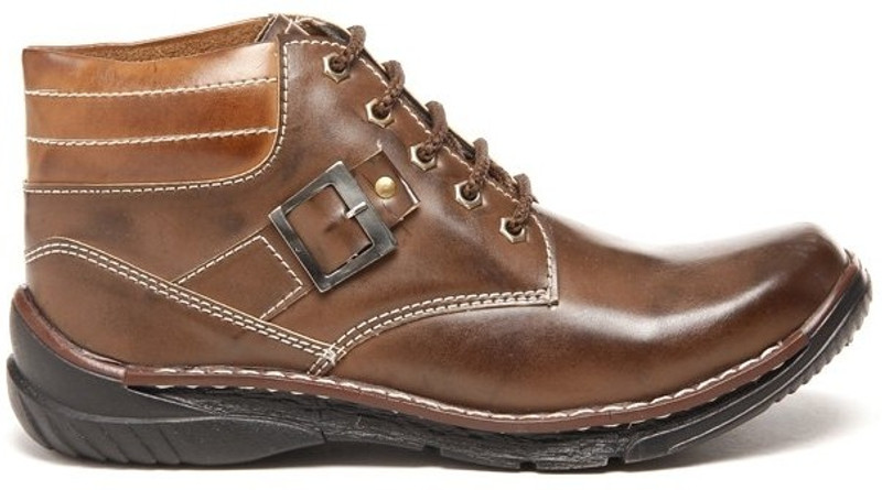 Zapatoz Two Tone Brown Buckled Boots For Men(Brown)