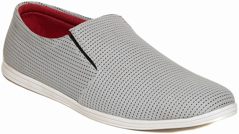 Zapatoz zapatoz perfurated grey loafer Loafers For Men(Grey)