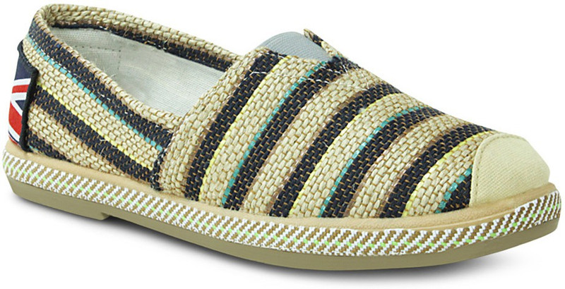 Get Glamr Striped Slip Ons Canvas Shoes For Women(Blue)