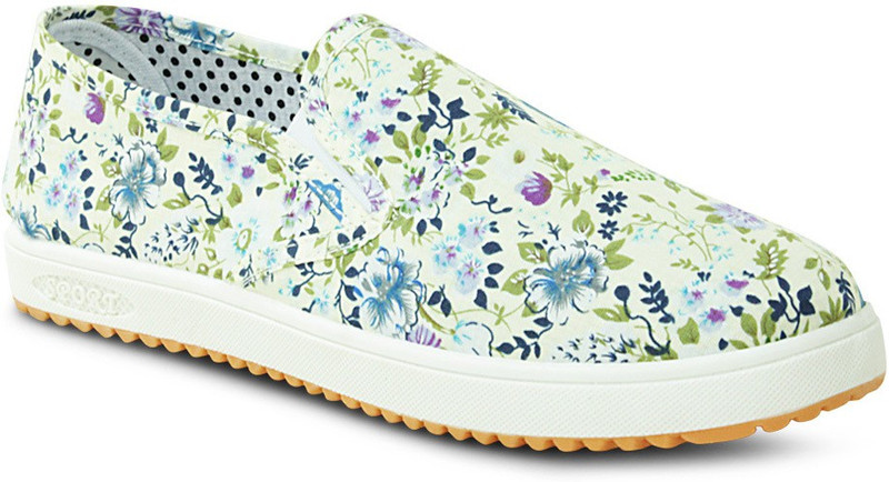 Get Glamr Floral Slip Ons Canvas Shoes For Women(Beige)
