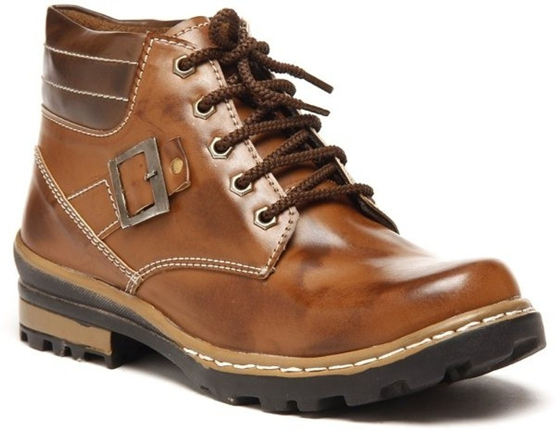 Zapatoz Two Tone Tan Buckled Boots For Men(Brown)