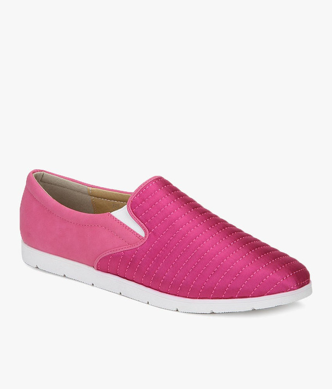 Addons Quilted satin Loafers For Women(Pink)