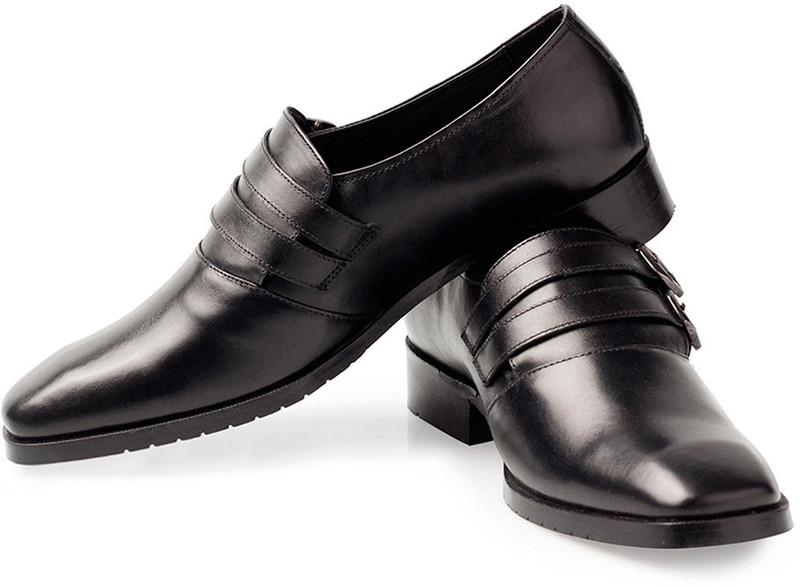 Walker Styleways Comfy Black Leather Double Monk Strap Shoes For Men(Black)