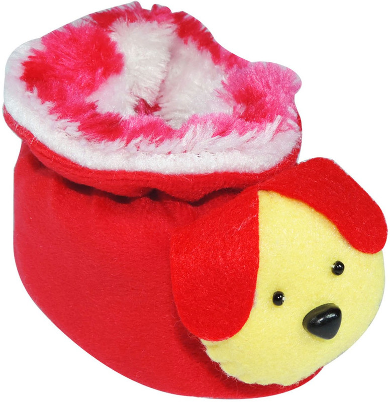 Ole Baby Furry Friend Kuku Booties(Toe to Heel Length - 12 cm, Red, Yellow, Pack of 1)