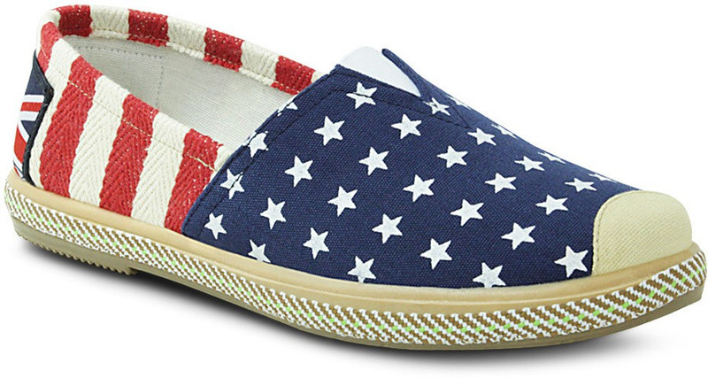 Get Glamr Starred Slip Ons Canvas Shoes For Women(Blue)