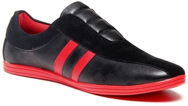 Zapatoz Black & Red Loafers For Men(Red, Black)