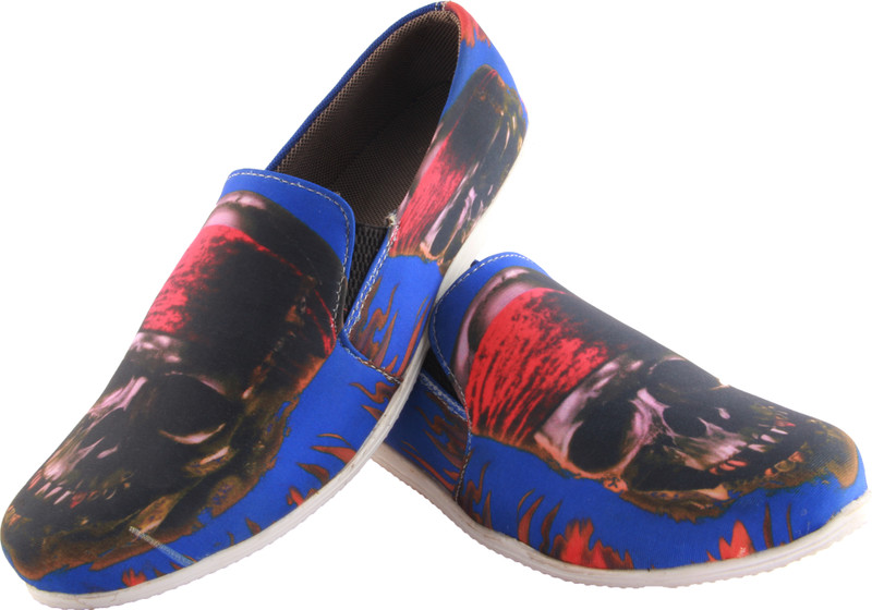Zapatoz Zapatoz Blue Skeleton Loafers For Men(Blue, Yellow)