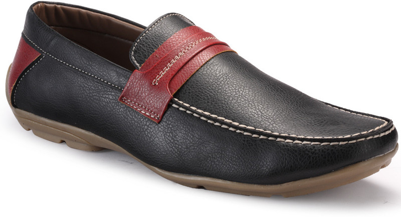 Juan David 2862-BLACK Loafers For Men(Black, Red)