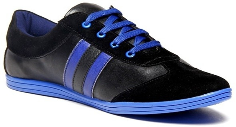 Zapatoz Black & Blue Sneakers For Men(Black)