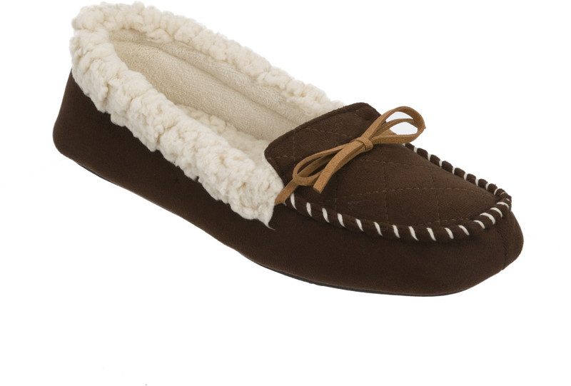 Dearfoams Dearfoams Microsuede Moccasin Slipper with Quilted Vamp Brown Mocassin For Women(Brown)