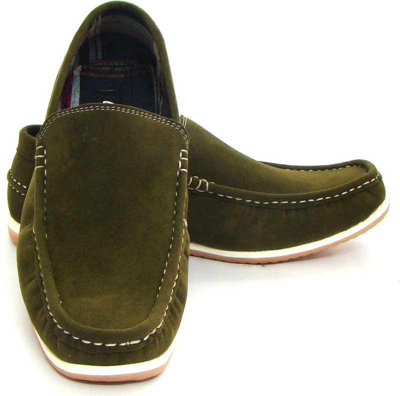 ASM Olive Green Loafers For Men(Green)