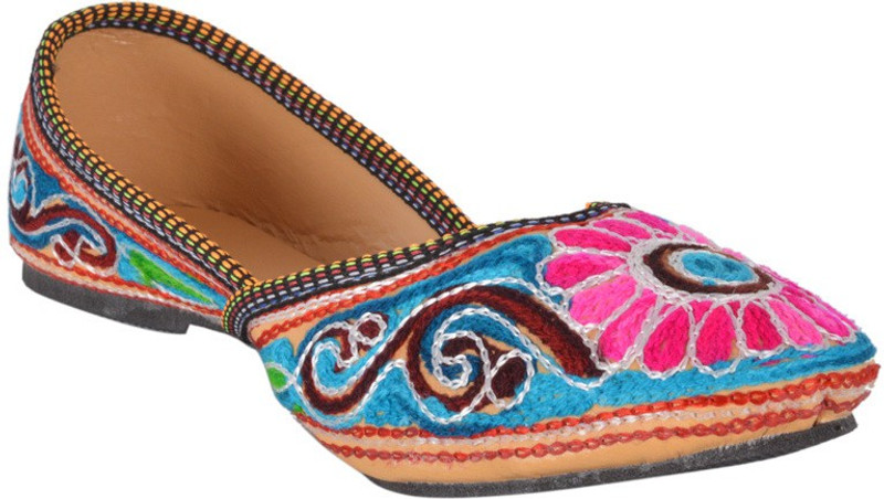 DFR Multicolour Thread Work Jutti -Orange Colour Jutis For Women(Multicolor)