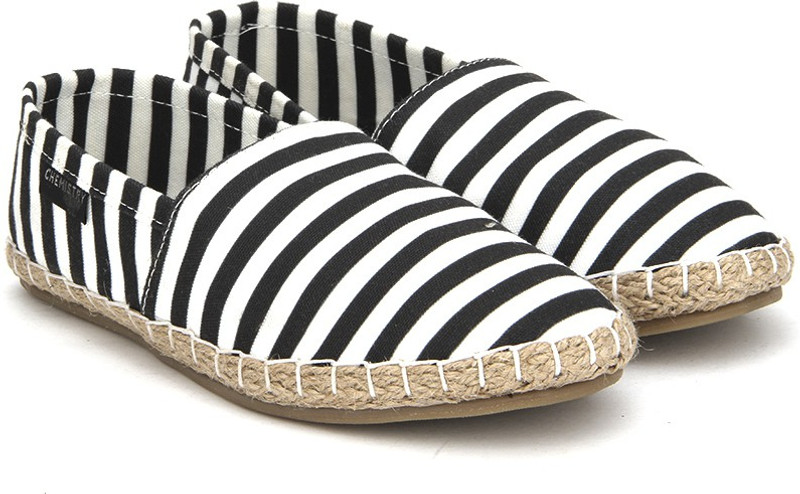 Chemistry Stripped Canvas Espadrilles For Women(White, Black) Chemistry Stripped Canvas Espadrilles For Women(White, Black)