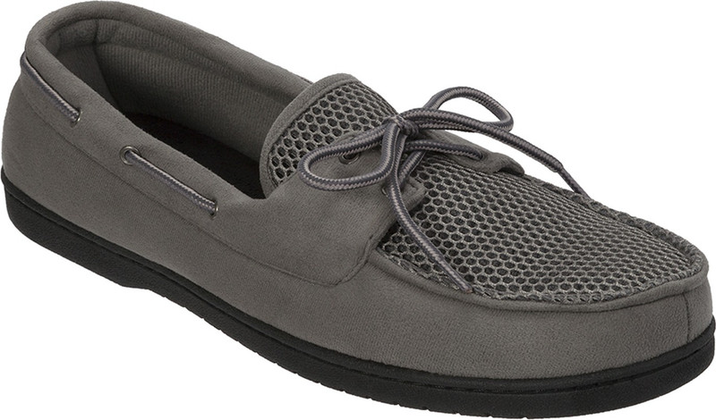 Dearfoams Microfiber Suede (Grey) Boater Moc with Mesh Tab Large Casuals For Men(Grey)