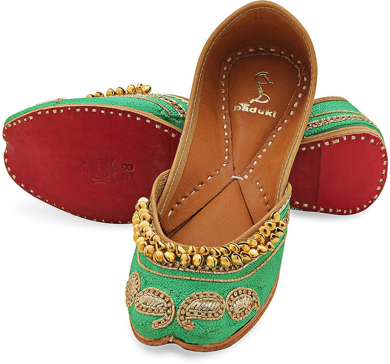 Paduki Ethnic Footwear For Women(Green, Gold)
