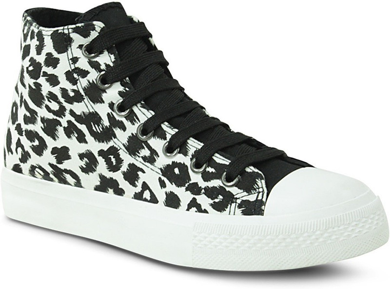 Get Glamr Leapord Lace Ups Sneakers For Women(Black)