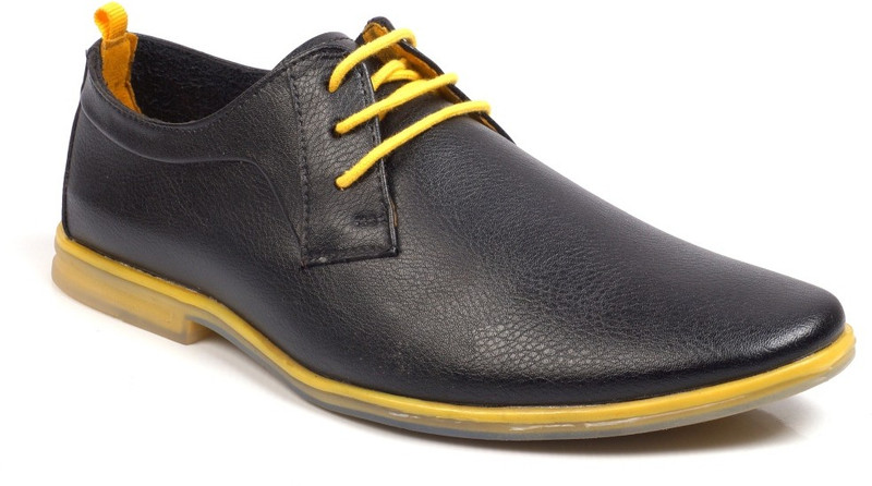 Vebero Corporate Casual Lace Up For Men(Black, Yellow)