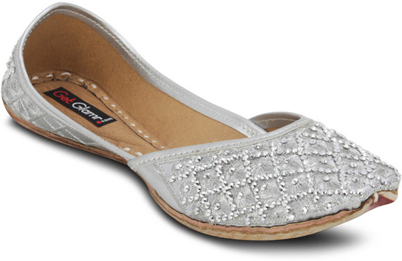 Get Glamr Designer Mojaris For Women(Silver)