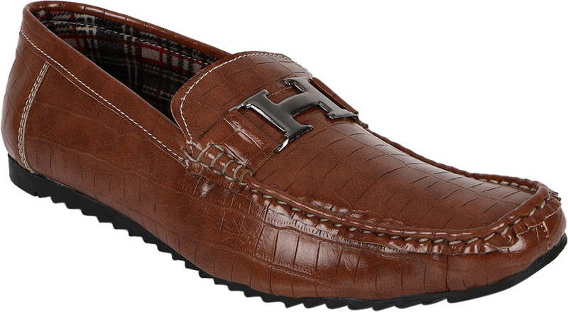 Quarks Crocodile Texture Loafers For Men(Tan)