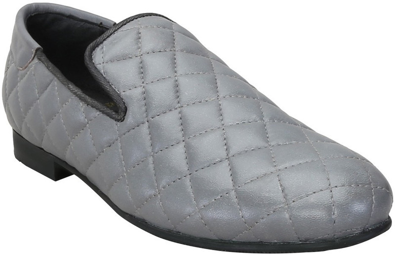 Bare Skin Genuine Grey Leather Diamond Style Slip On Shoe For Men Loafers For Men(Grey)