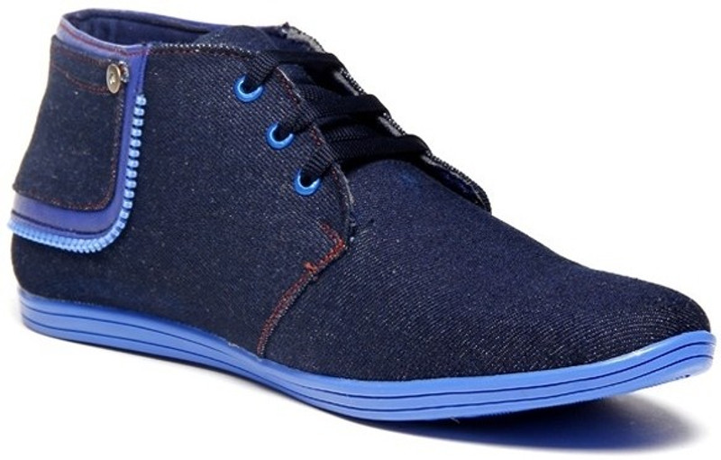Zapatoz Denim Blue Zipper Ankle Length Sneakers For Men(Blue)